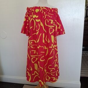 Joress Curve Dress Off Shoulder Hot Pink Cover Up Double Ruffle Sleeve